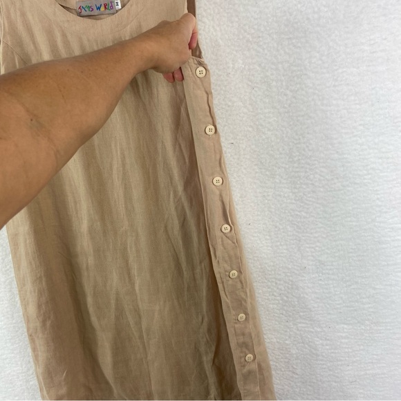 Jams World tan linen side button sahara midi knee length dress. Size Medium - Picture 3 of 6